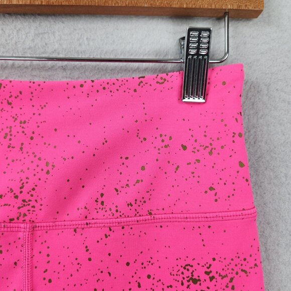 Zyia Pants Womens 6 8 Pink Gold Splatter Leggings Crop Mid Rise Athletic Running - Picture 3 of 11